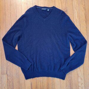 Saks Fifth Avenue Cashmere V Neck Sweater‎ XL Navy Blue Soft Warm